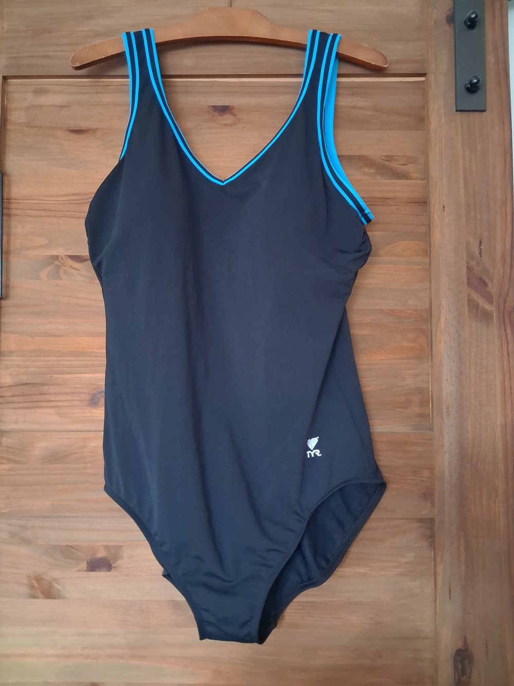 TYR Black One-Piece Swimsuit with Blue Trim